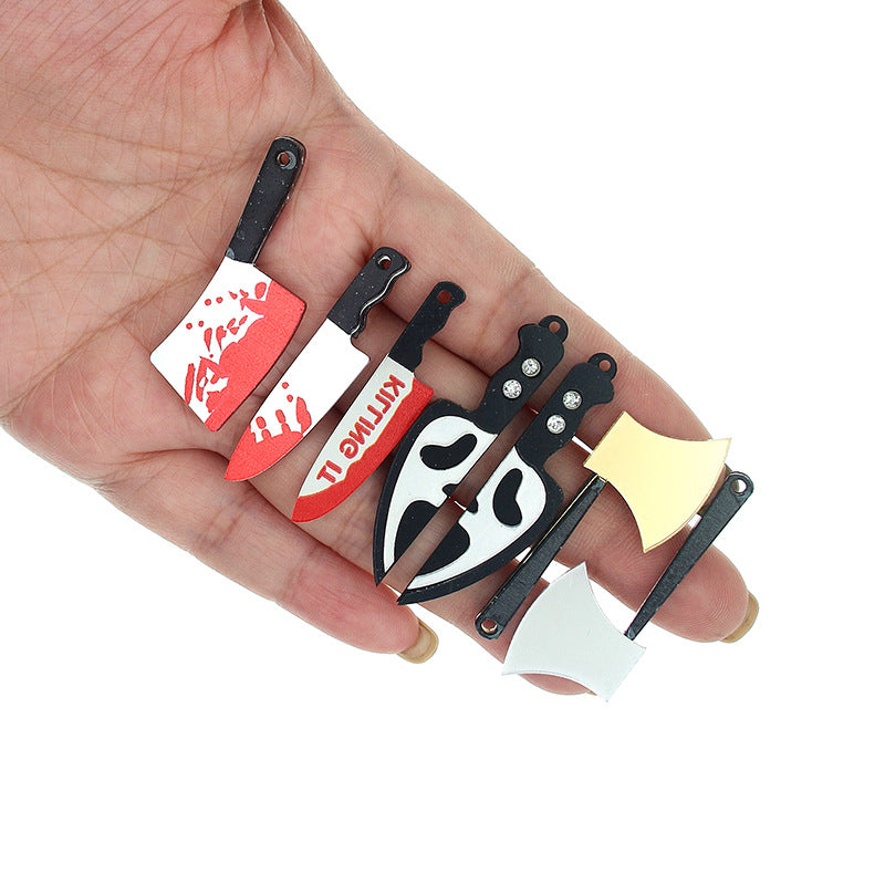 Tijeras acrílicas de Halloween europeas y americanas Axe de resina divertida impresión de doble cara Joya Pendientes de bricolaje
