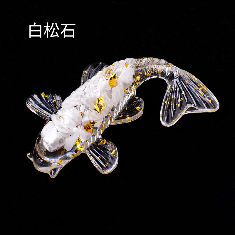Koi Fish Nature Chips Stones with Resin Carving Craft