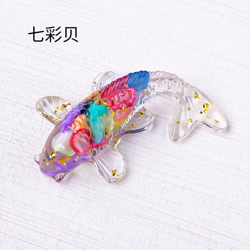 Koi Fish Nature Chips Stones with Resin Carving Craft