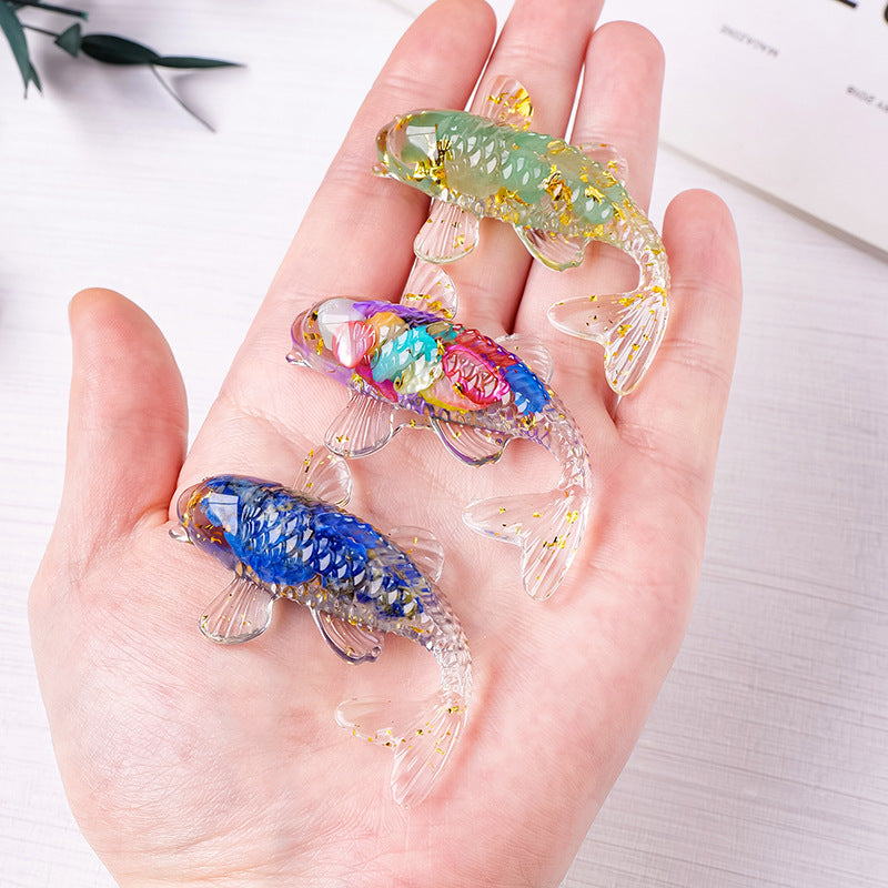 Koi Fish Nature Chips Stones with Resin Carving Craft