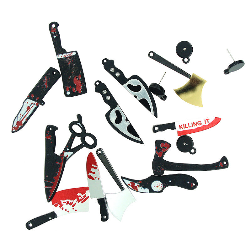 Tijeras acrílicas de Halloween europeas y americanas Axe de resina divertida impresión de doble cara Joya Pendientes de bricolaje