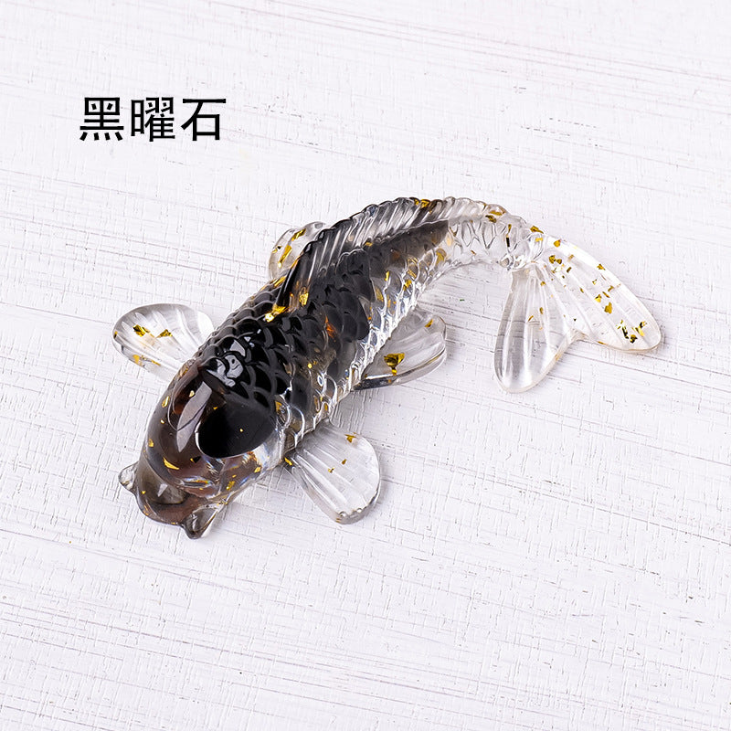 Koi Fish Nature Chips Stones with Resin Carving Craft