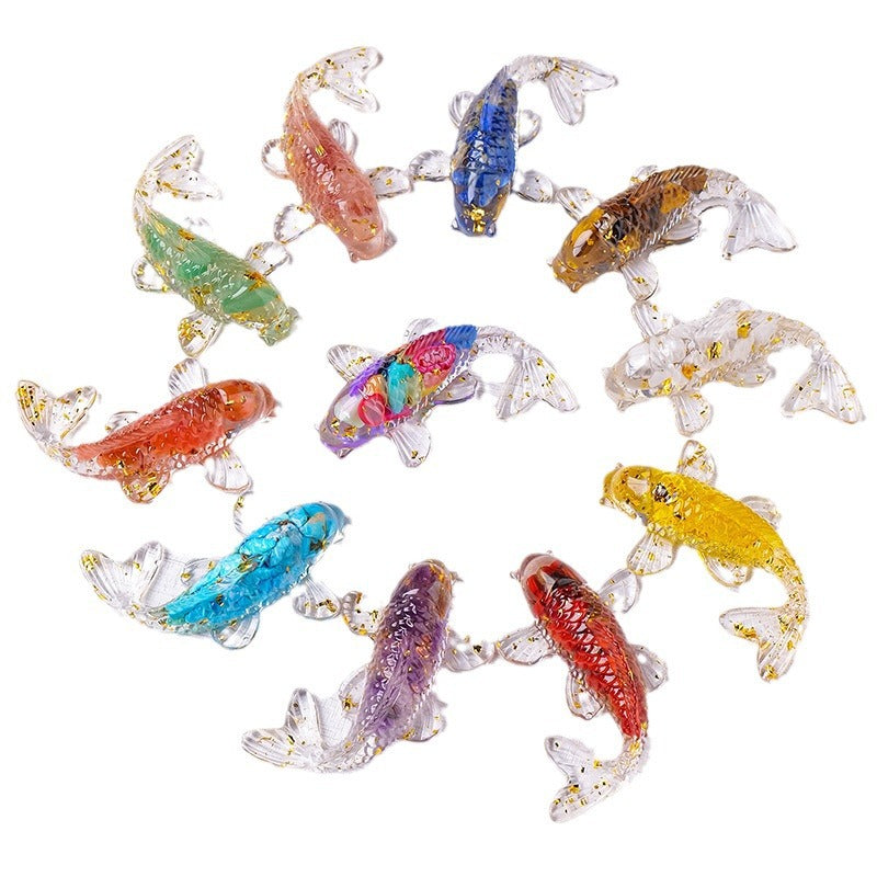 Koi Fish Nature Chips Stones with Resin Carving Craft