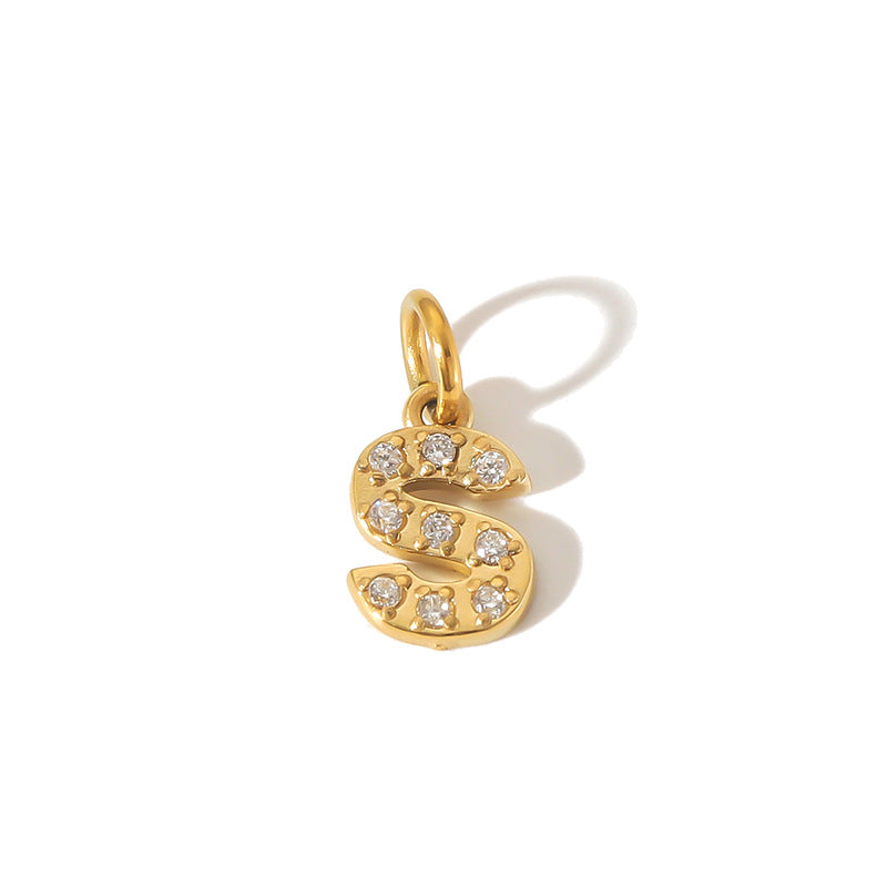 Hot-selling PVD316L stainless steel gold-plated zircon letter series pendant pendant necklace bracelet accessories DIY