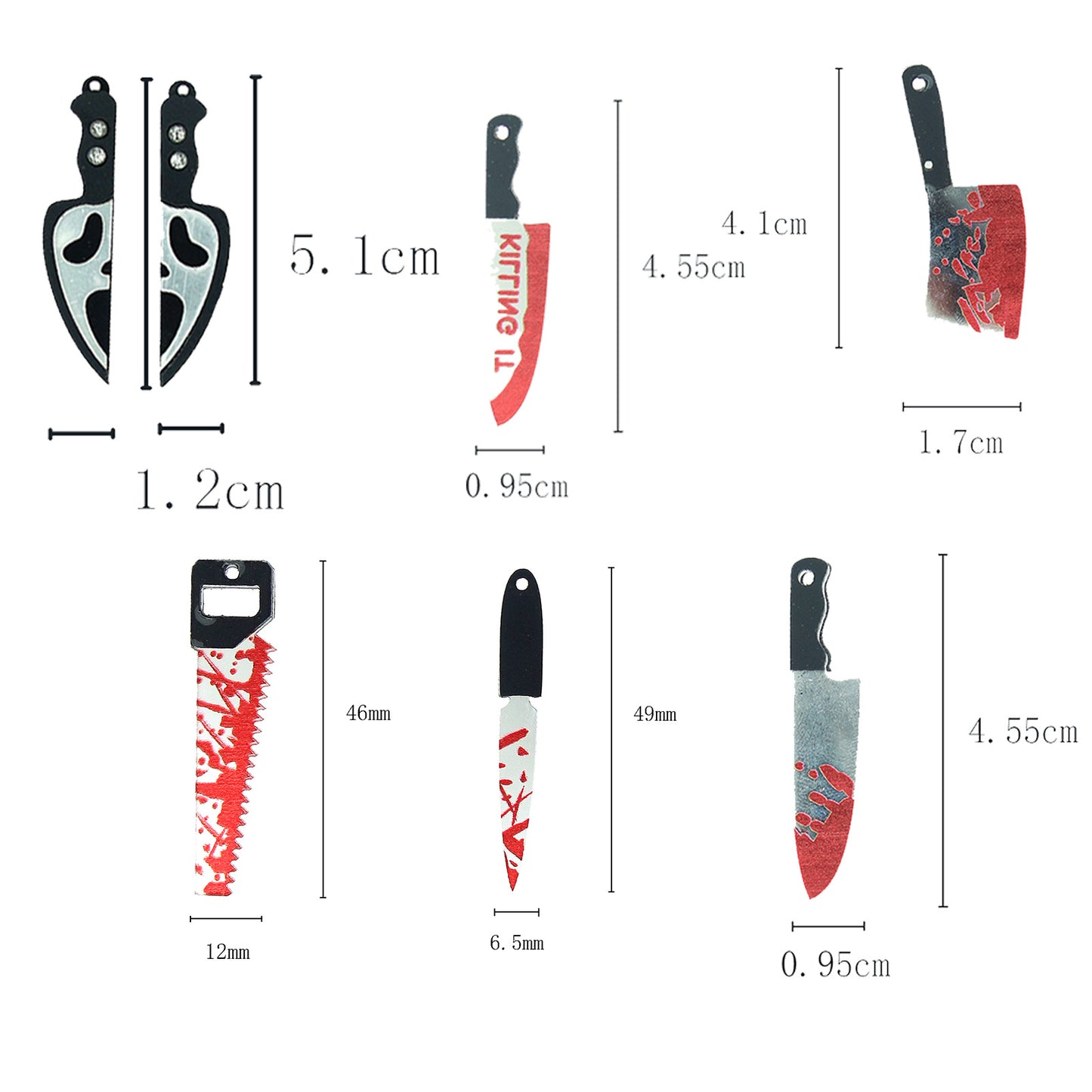 Tijeras acrílicas de Halloween europeas y americanas Axe de resina divertida impresión de doble cara Joya Pendientes de bricolaje