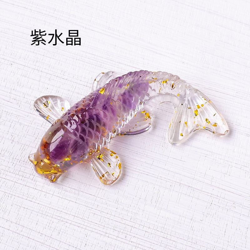 Koi Fish Nature Chips Stones with Resin Carving Craft