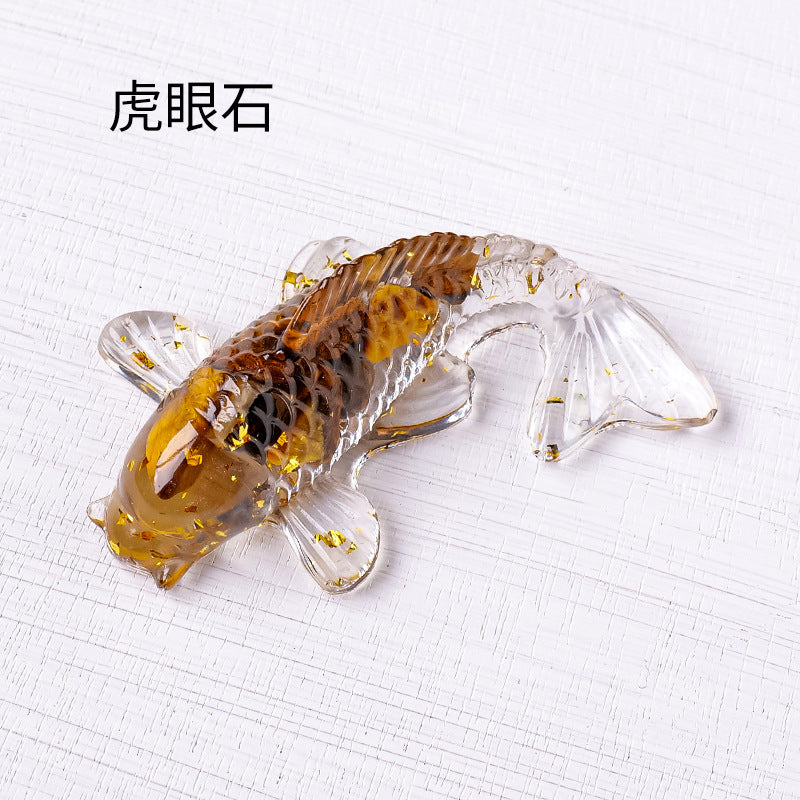 Koi Fish Nature Chips Stones with Resin Carving Craft