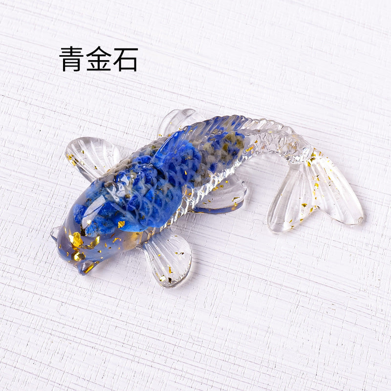 Koi Fish Nature Chips Stones with Resin Carving Craft