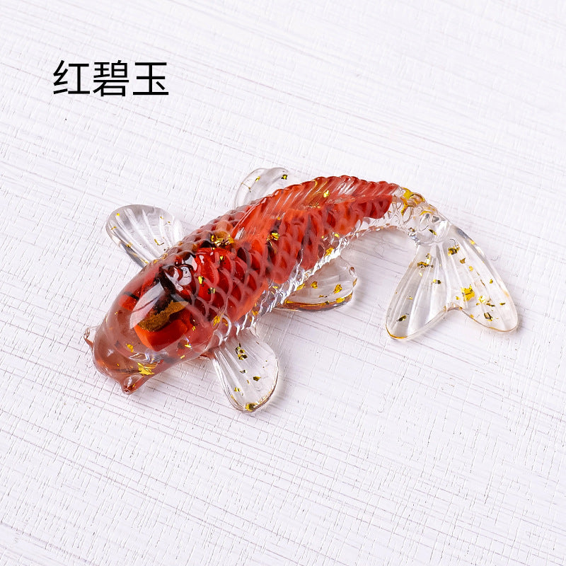 Koi Fish Nature Chips Stones with Resin Carving Craft