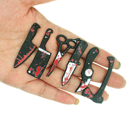 Tijeras acrílicas de Halloween europeas y americanas Axe de resina divertida impresión de doble cara Joya Pendientes de bricolaje