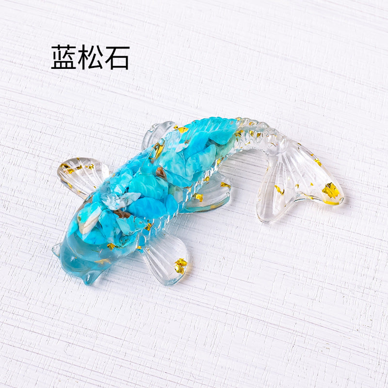 Koi Fish Nature Chips Stones with Resin Carving Craft