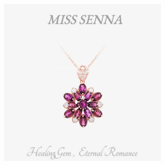 S925 Silver Natural Garnet Almandine Collar de flores moradas