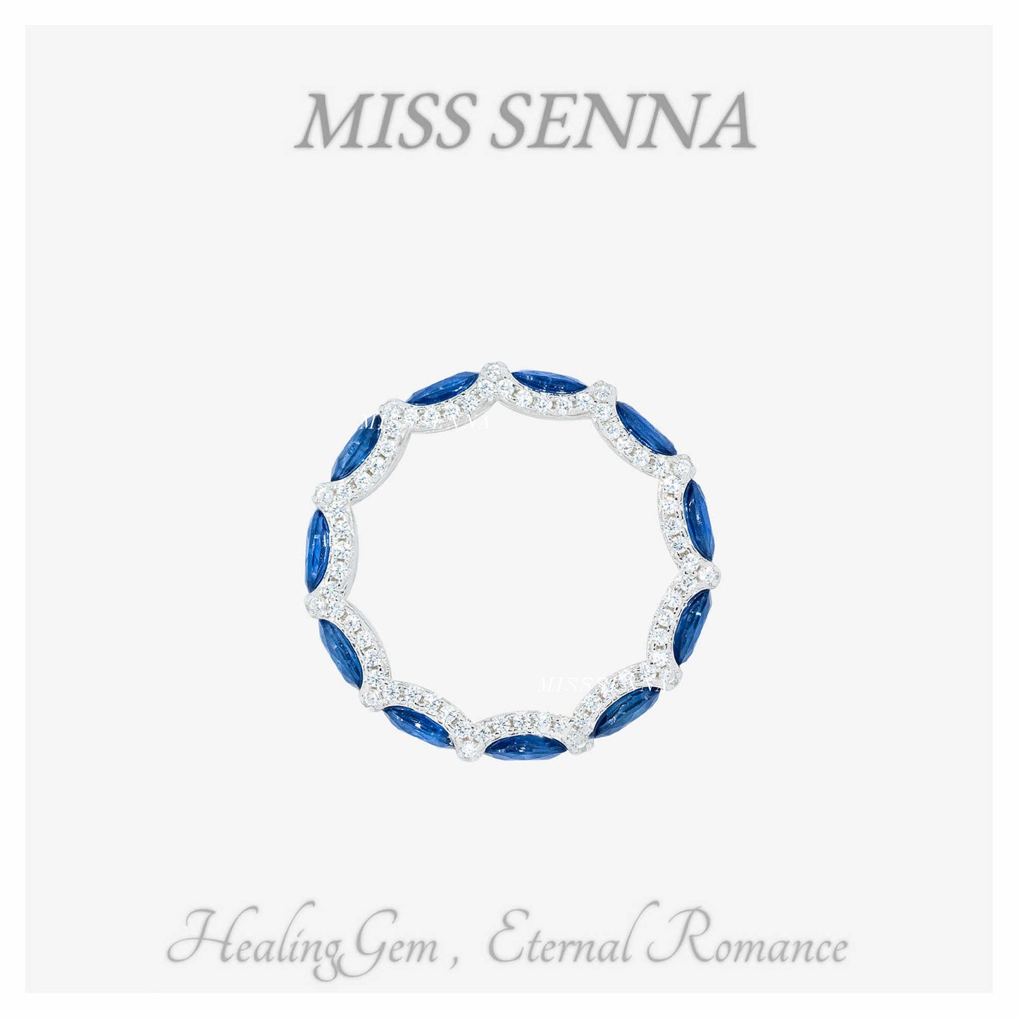 S925 Silver Natural Sri Lanka Blue Sapphire Snowflake Row Ring