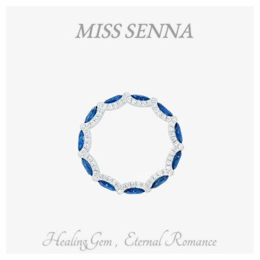 S925 Silver Natural Sri Lanka Blue Sapphire Snowflake Row Ring