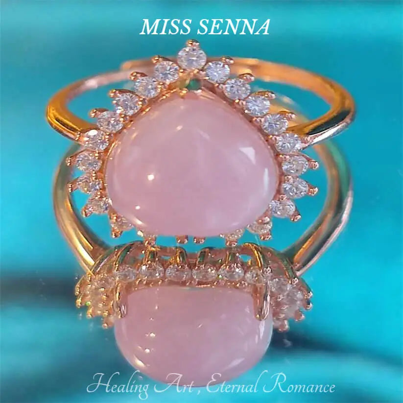 Miss Senna S925 Sterling Silver Natural Real Gemstone Kunzite Heartshape Diseño de color rosa Anillo