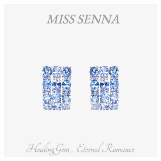 S925 Silver Natural Tanzanite Luxury Gems Gems Ear Hoops