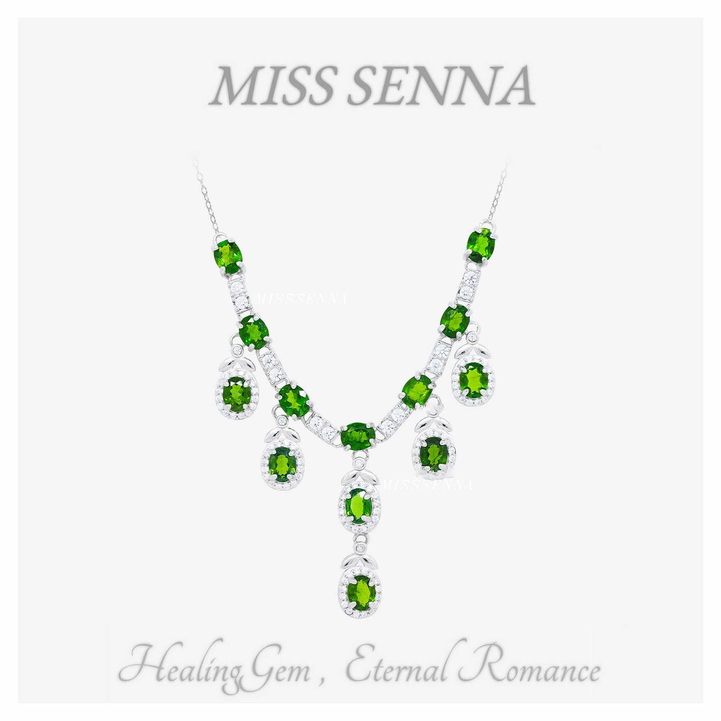 S925 Silver Natural Diopside lujoso collar de piedras preciosas múltiples