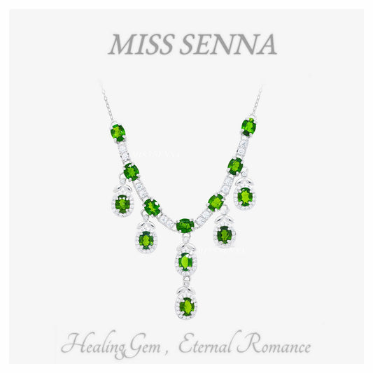 S925 Silver Natural Diopside lujoso collar de piedras preciosas múltiples