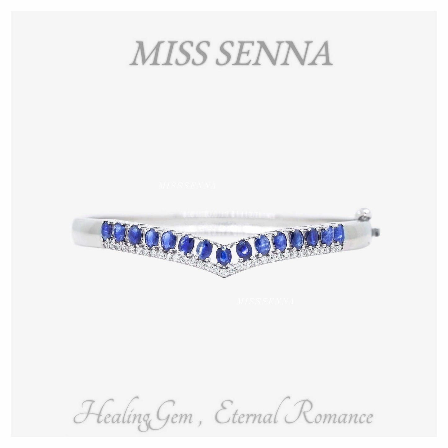 S925 Silver Natural Sapphire V Forma Pulsera simple
