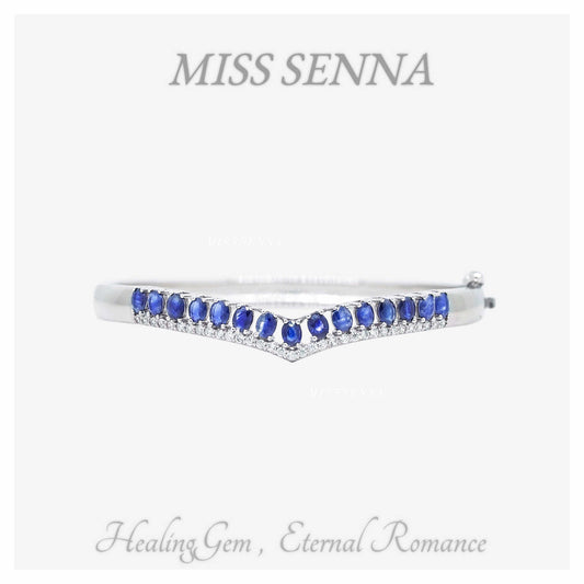 S925 Silver Natural Sapphire V Forma Pulsera simple