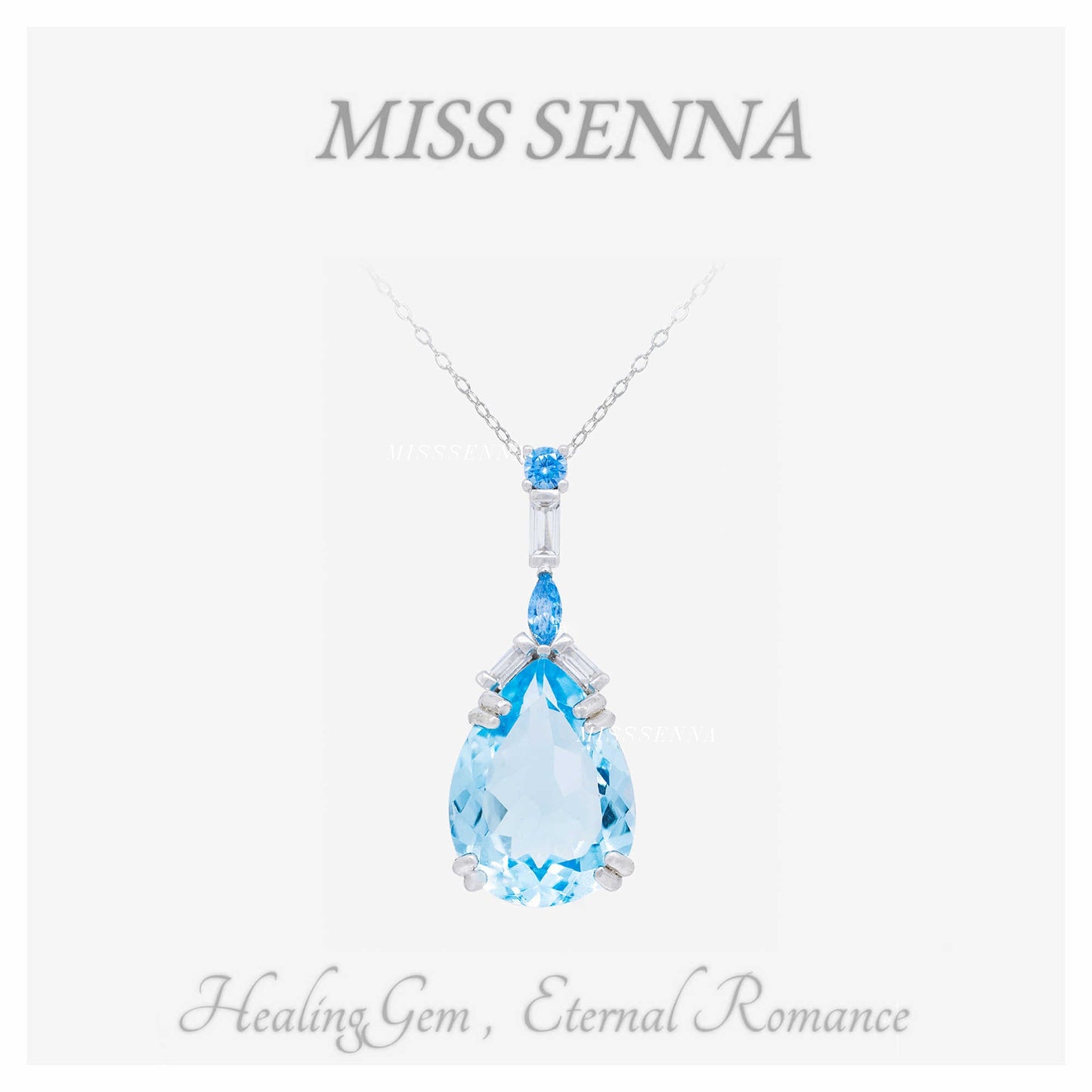 S925 Silver Brasil Natural Topaz Skly Blue Water Drop colgante de gran tamaño Collar
