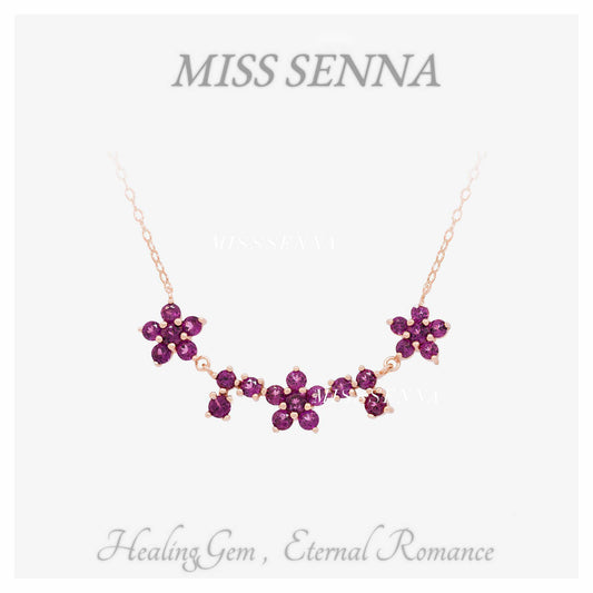 S925 Silver Natural Natural Almandine Flower Flower Collar del colgante delicada