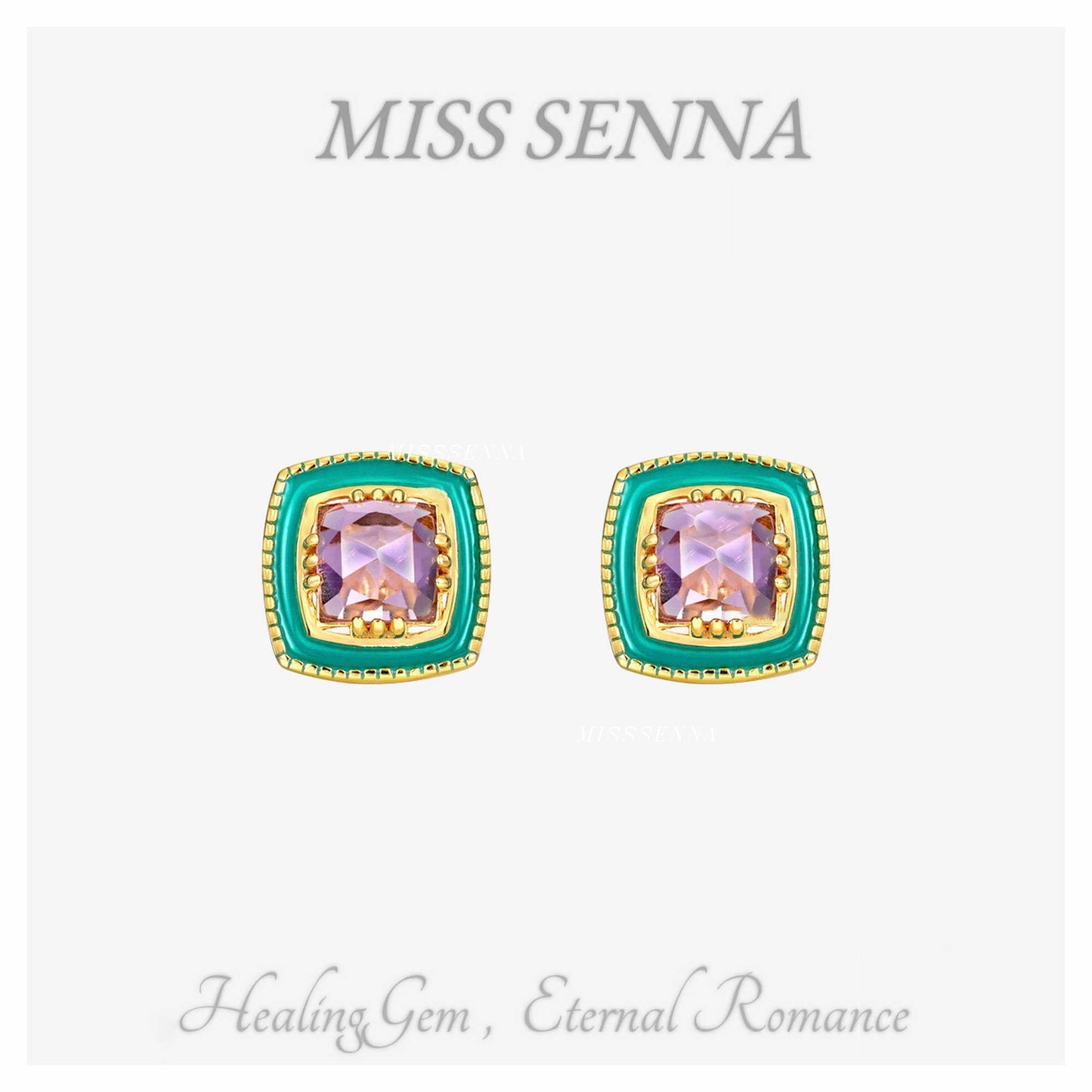 S925 Pendientes de sementales cuadrados de estilo vintage de Amethyst Vintage S925