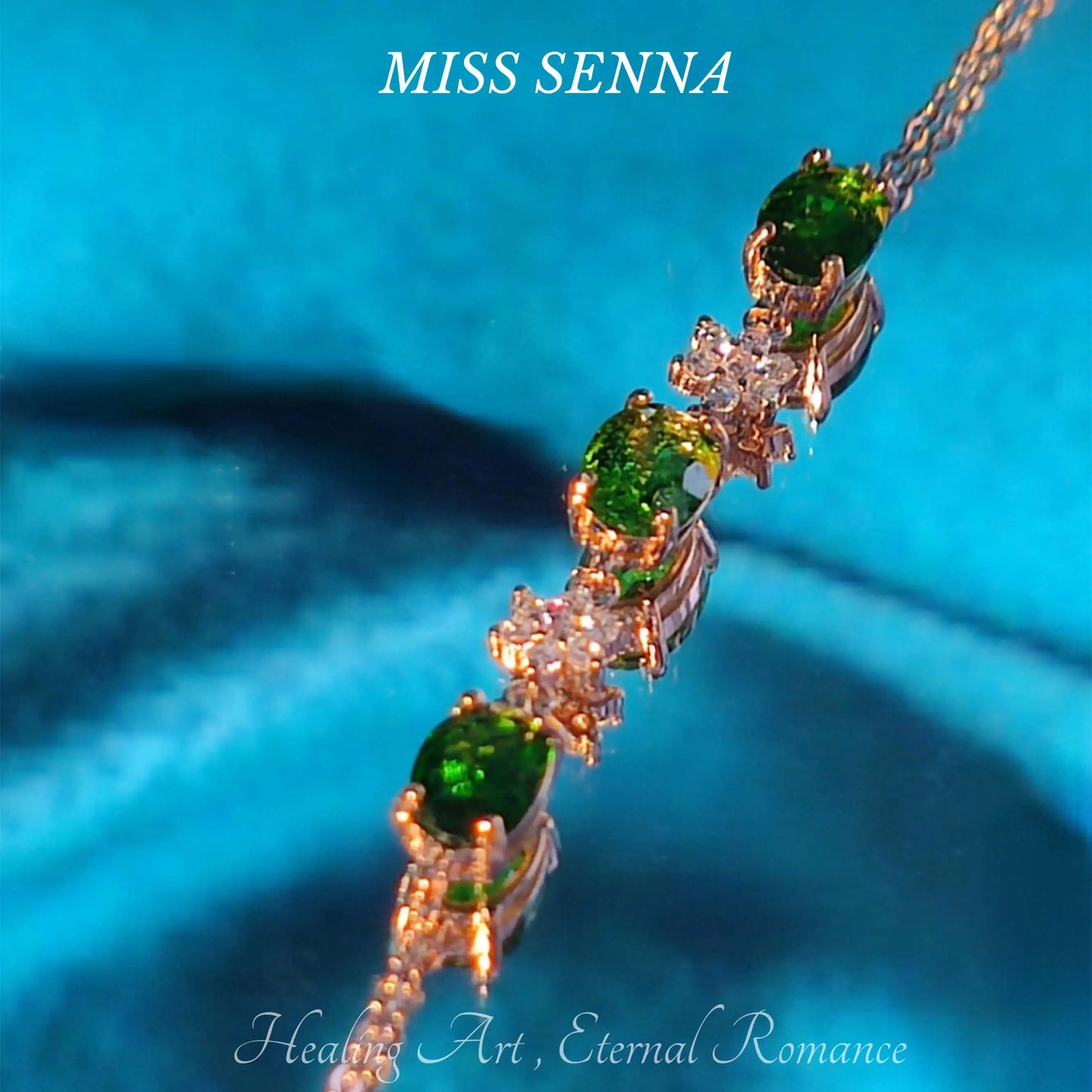 S925 Sterling Silver Rosy Gold Plated Natural Diopside Oval Shape Vivid Green Bracelet