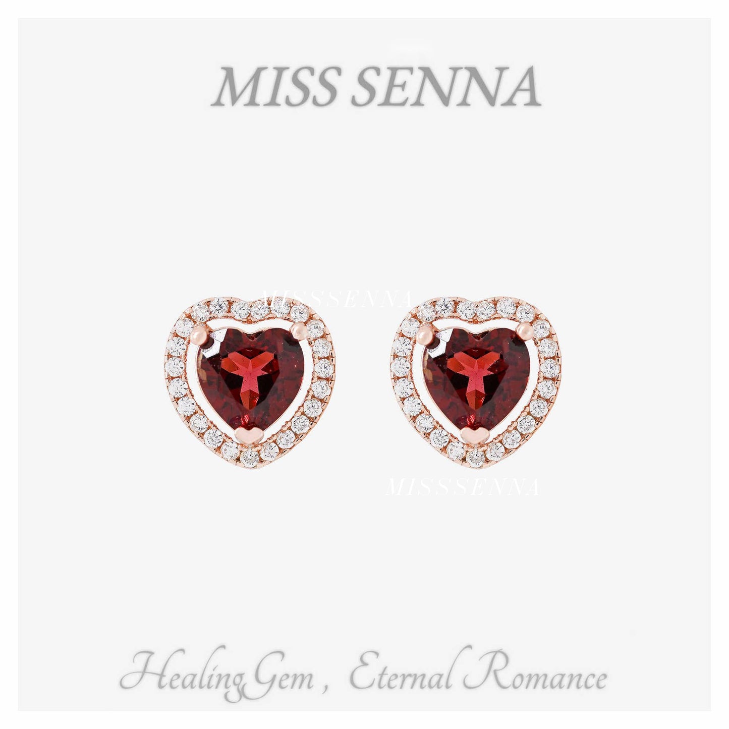 S925 Silver Natural Garnet Heart Shape Statring de aretes