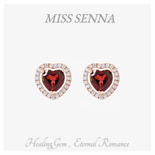 S925 Silver Natural Garnet Heart Shape Statring de aretes