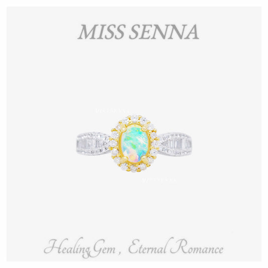 S925 Silver Natural Opal Princess Anillo de delicado ovalado