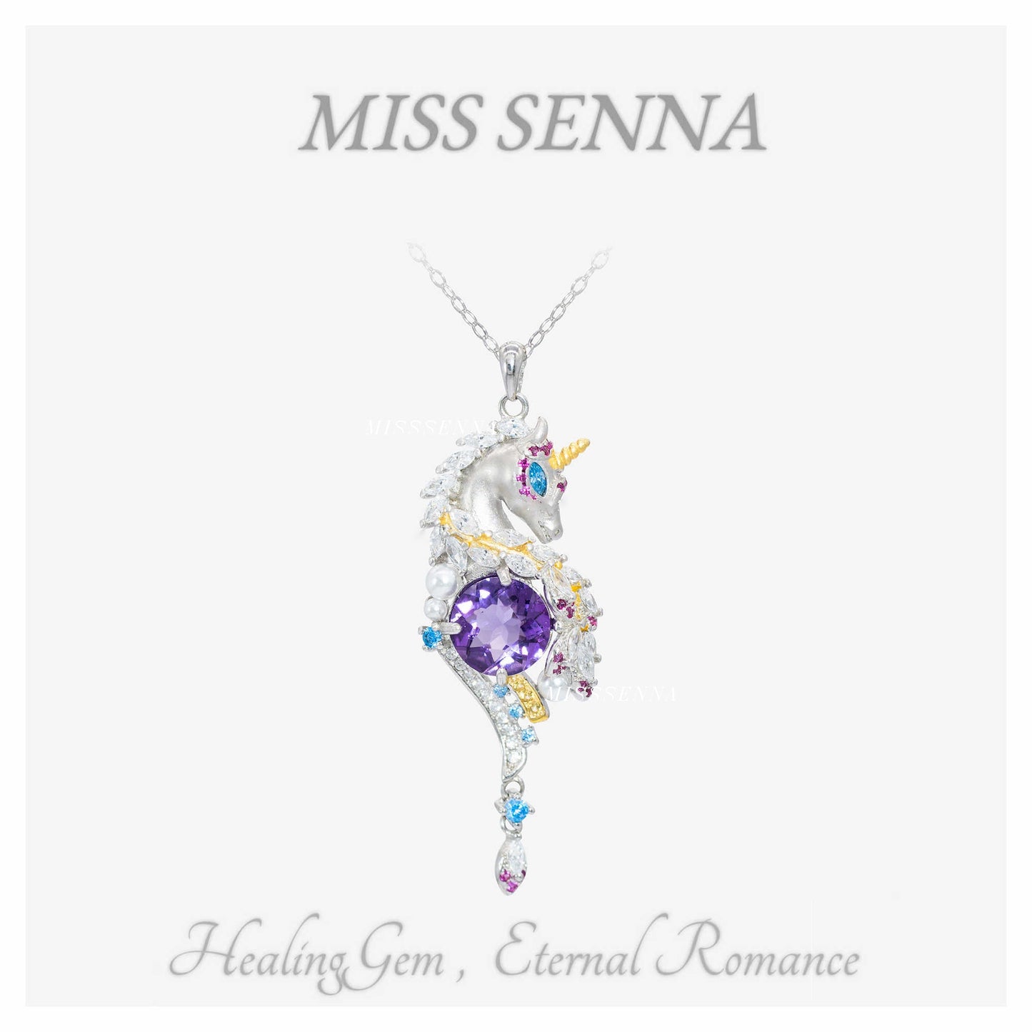 S925 Silver Amethyst Fantasy Unicorn Collar colgante de unicornio: depósito
