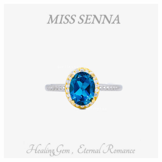 S925 Silver 18K Gold Natural Topaz Natural Cutting London Blue Anillo