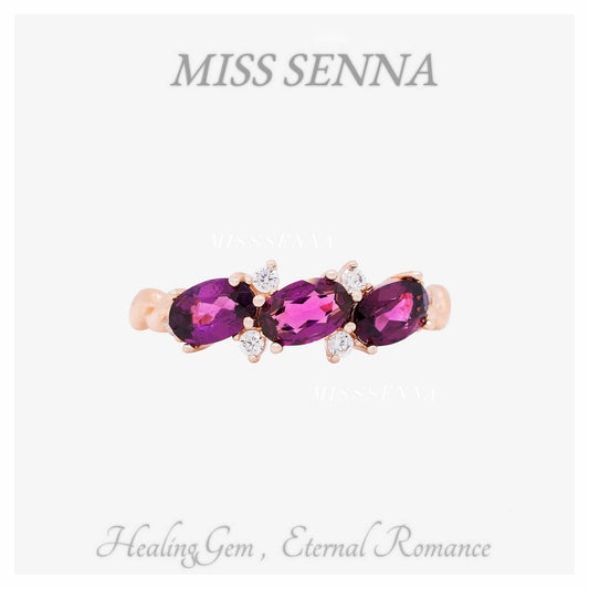 S925 Silver Natural Garnet Almandine Tres piedras preciosas anillo