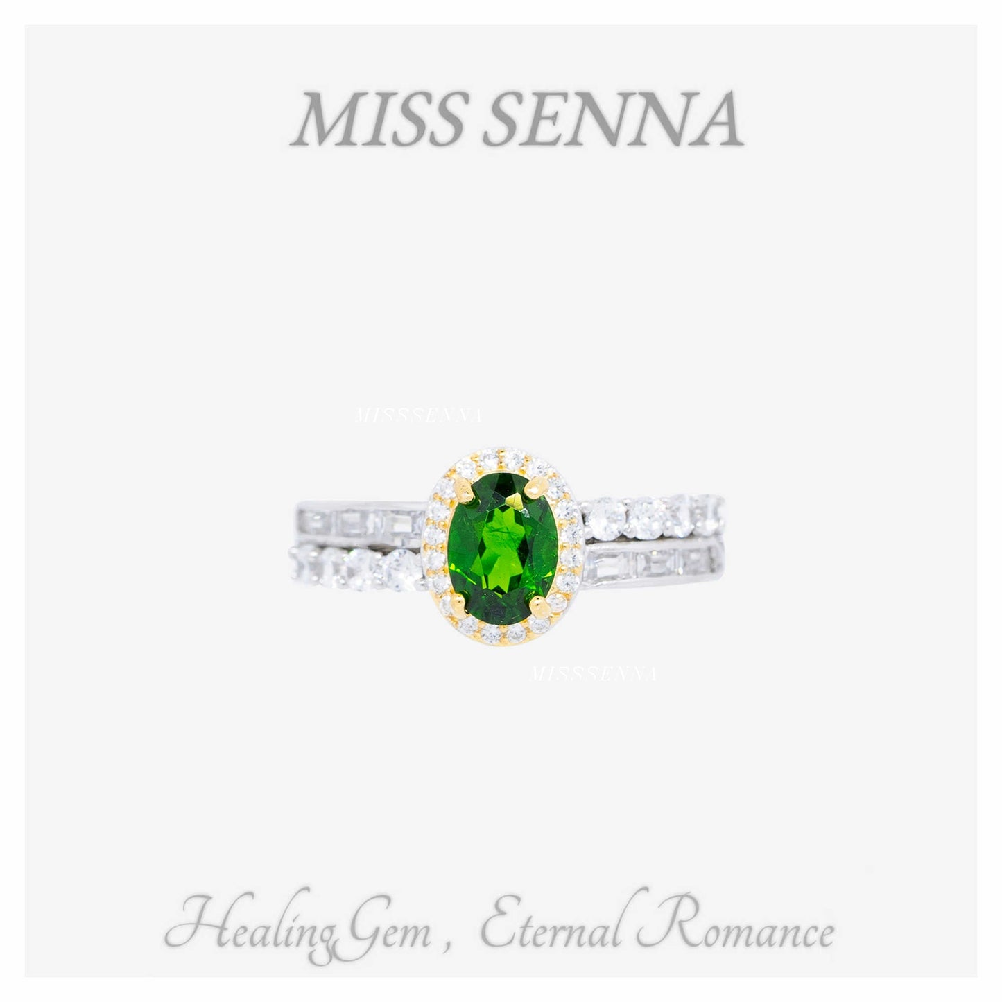 S925 Silver 18K Gold Natural Diopside Cutting ovalado anillo exquisito