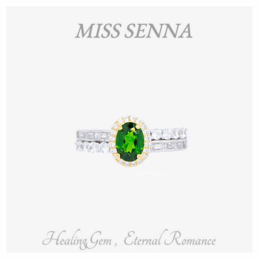 S925 Silver 18K Gold Natural Diopside Cutting ovalado anillo exquisito