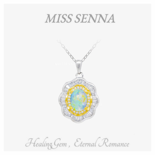 S925 Silver Australia Natural Opal Lace Flower Collar