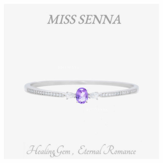 S925 Sterling Silver Natural Amethyst Classic Oval Shape Simple Bracelet