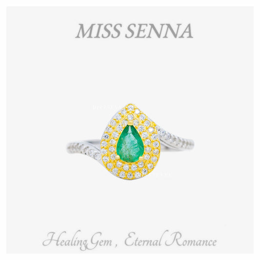 S925 Silver 18K Gold Natural Esmerald Pear Cutting anillo vintage anillo