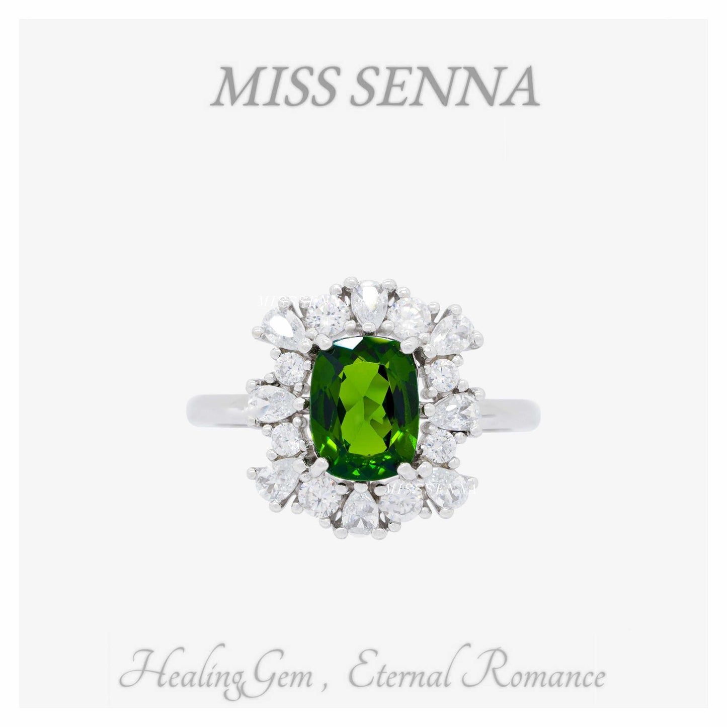 S925 Silver Natural Diopside Oval Lace Anillo exquisito