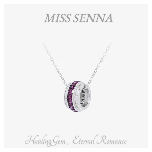 S925 Silver Natural Garnet Almandine Collar colgante de aro de lujo