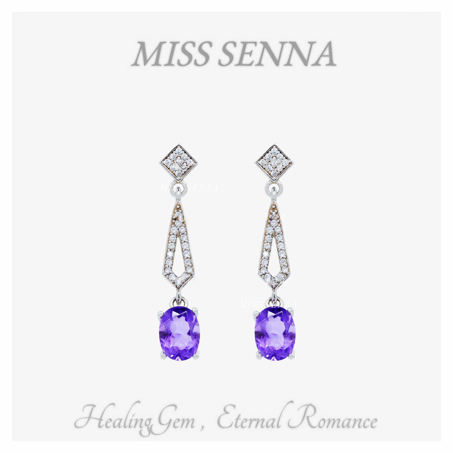 S925 Silver Amethyst Amethyst Water Forma con aretes de corte ovalado colgando