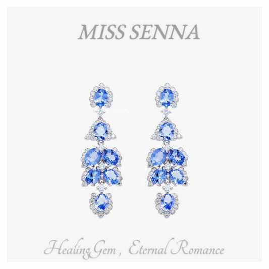 S925 Silver Natural Taszanite Tassel Siete piedras preciosas aretes colgando