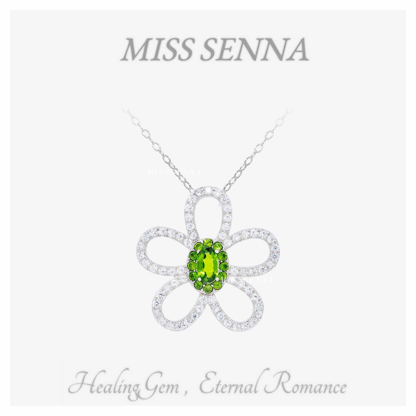 S925 Silver Natural Diopside Flower Collar 40