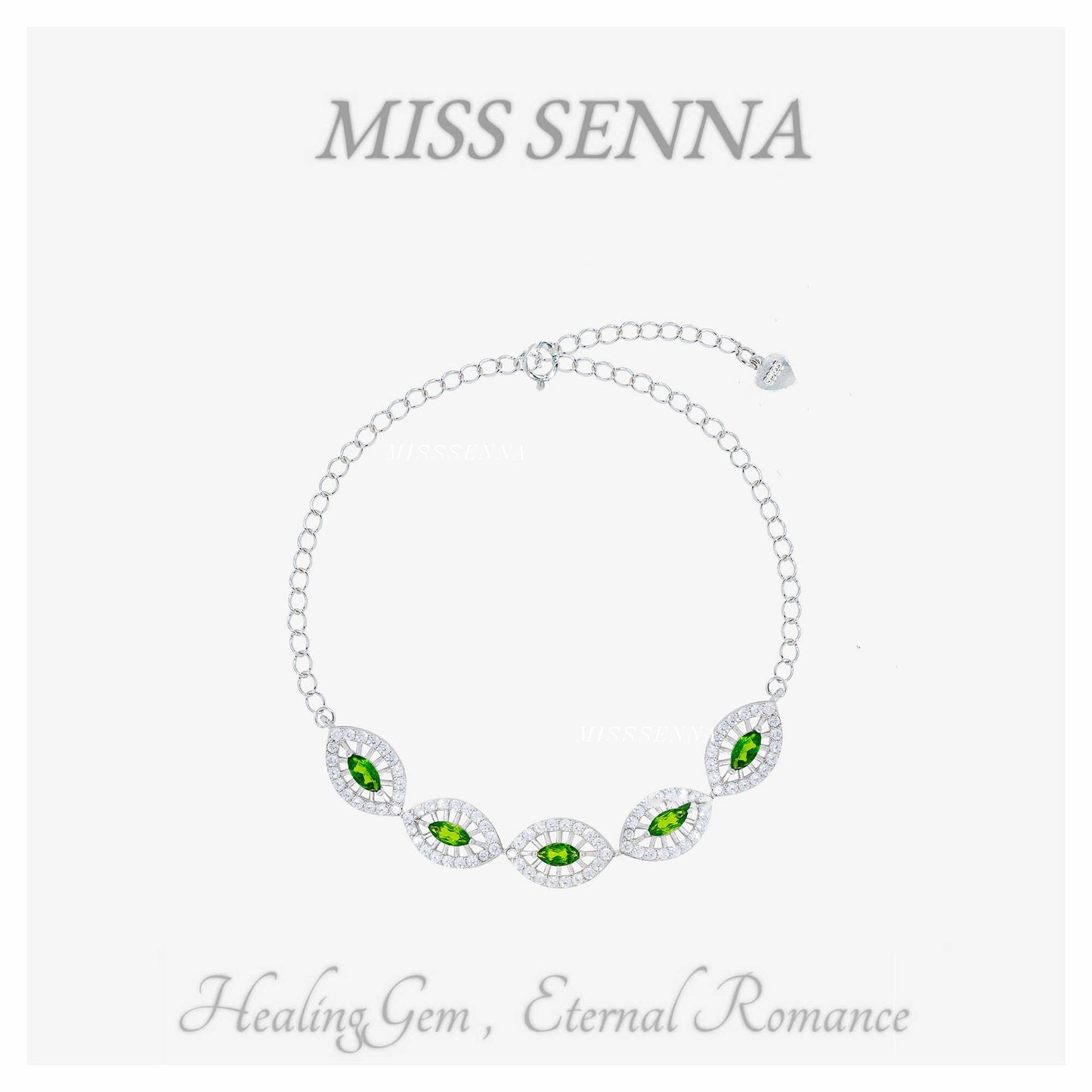 S925 Silver Natural Diopside Diopside ovalado Vívido verde cinco piedras preciosas brazalete