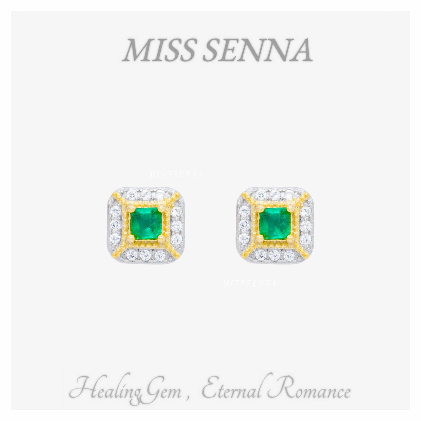S925 Silver 18K Gold Emerald Columbia Vivid Green Pendientes Vintage Vintage