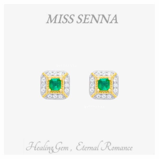 S925 Silver 18K Gold Emerald Columbia Vivid Green Pendientes Vintage Vintage