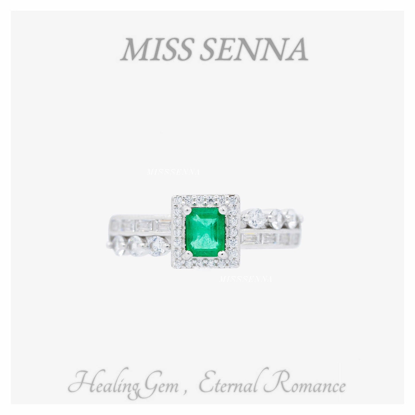 S925 Silver Columbia Natural Esmerald Square Anillo simple