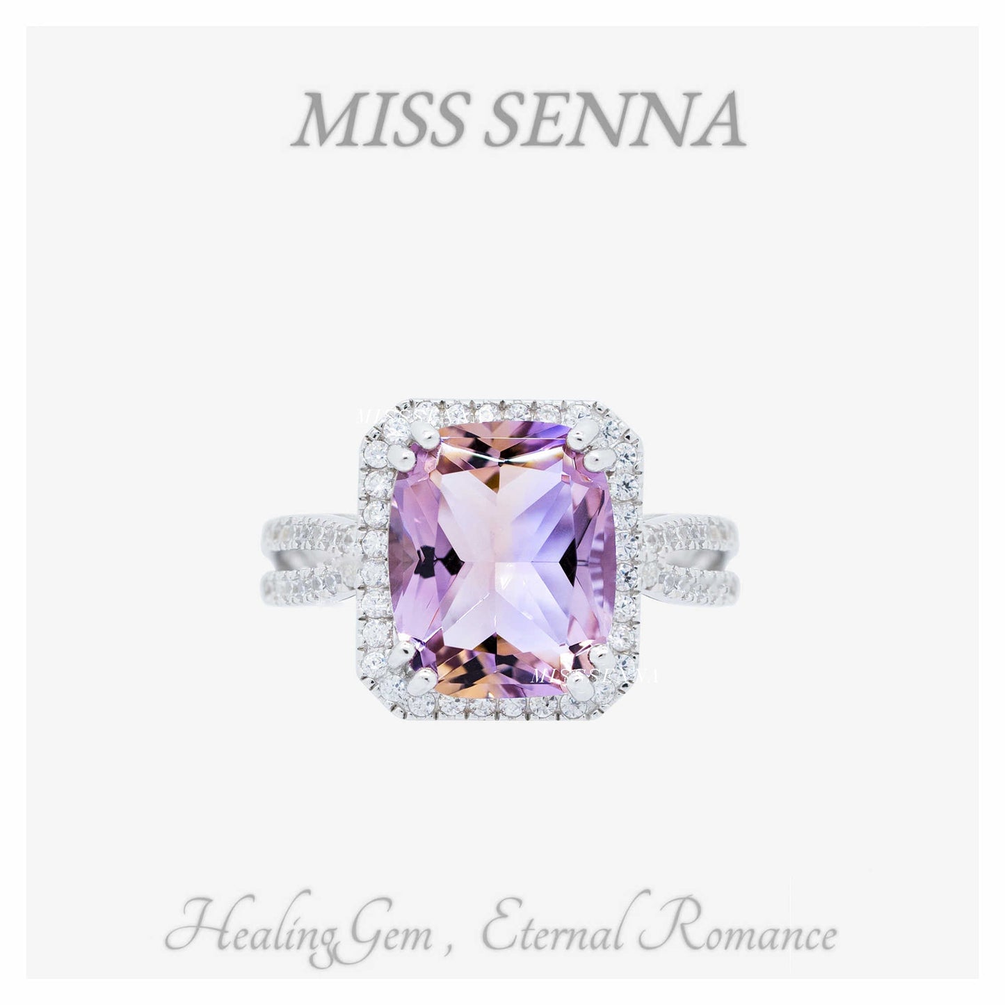 S925 Silver Natural Amethyst Square Cut Big Singe 445