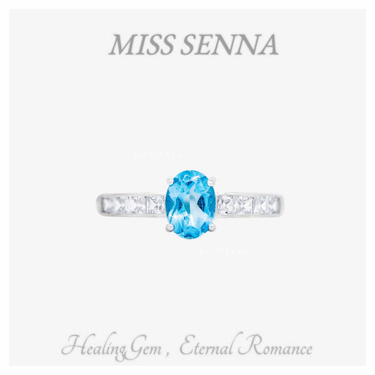 S925 Silver Brasil Natural Topaz Classic Corting Sky Blue anillo